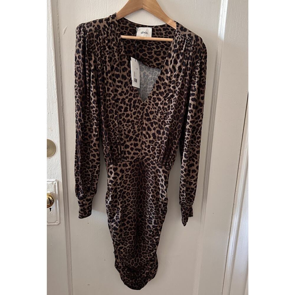 Dixie Leopard Print Shoulder‎ Pad Bodycon Style Dress | S